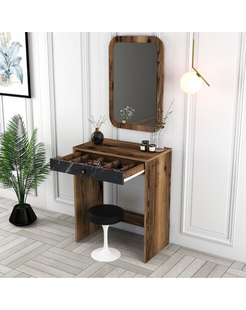 Coiffeuse Lizbon noyer/noir/marbre - 70x40x84.7 cm
