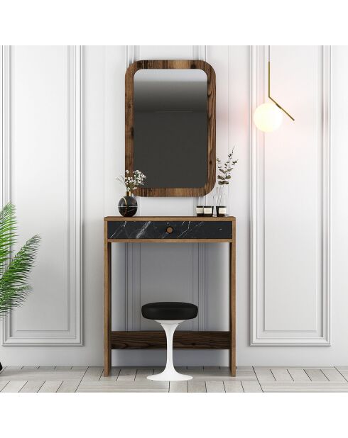 Coiffeuse Lizbon noyer/noir/marbre - 70x40x84.7 cm