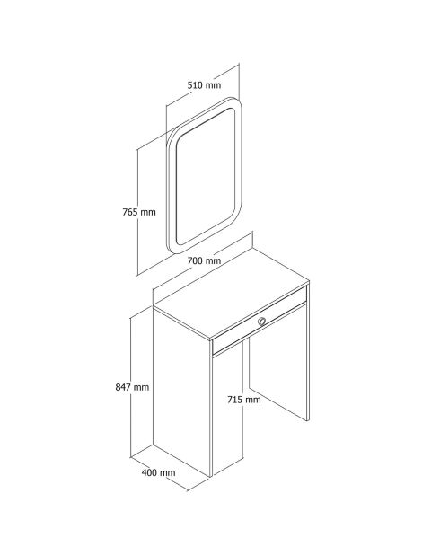 Coiffeuse Lizbon noyer/noir/marbre - 70x40x84.7 cm