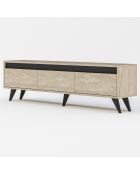 Meuble TV Century travertin/anthracite - 150x29.6x45 cm