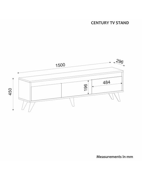 Meuble TV Century travertin/anthracite - 150x29.6x45 cm