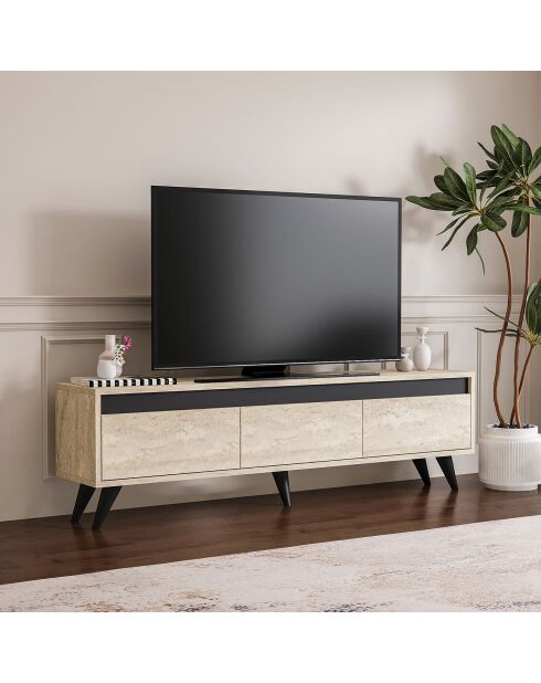Meuble TV Century travertin/anthracite - 150x29.6x45 cm