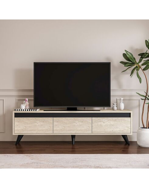 Meuble TV Century travertin/anthracite - 150x29.6x45 cm