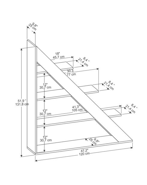 Bibliothèque Pisagor marbre/blanc - 120x131.8x25 cm