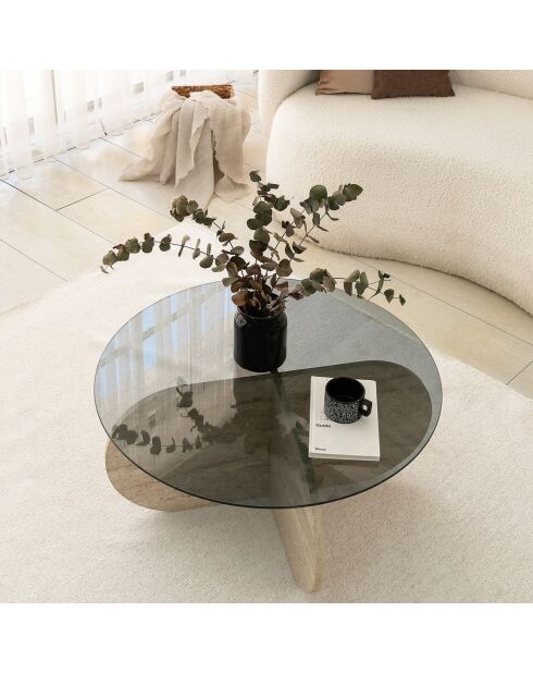 Table basse Bubble travertin/fumée - D.75x35 cm