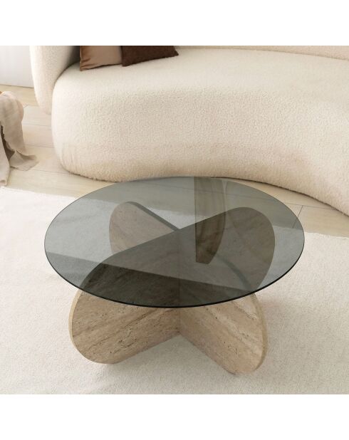 Table basse Bubble travertin/fumée - D.75x35 cm