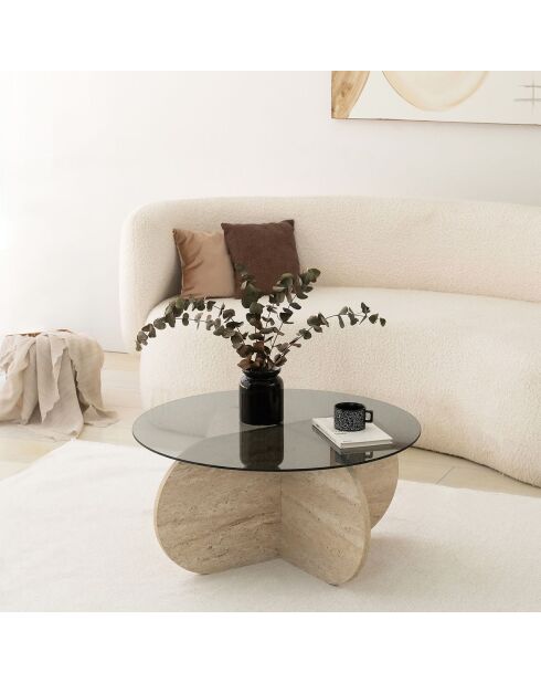 Table basse Bubble travertin/fumée - D.75x35 cm