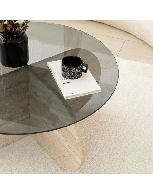 Table basse Bubble travertin/fumée - D.75x35 cm