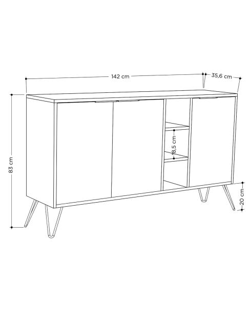 Buffet Clara marron foncé/bendir - 142x83x35.6 cm