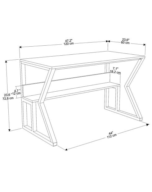 Bureau Wake marbre/noir - 120x72.8x60 cm