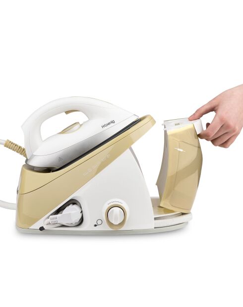 Stoomstation van 1,1 liter met keramische zool V28 wit/goud - 6 staven