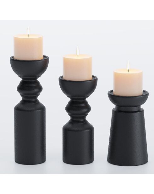 3 Bougeoirs bois design  boston noirs