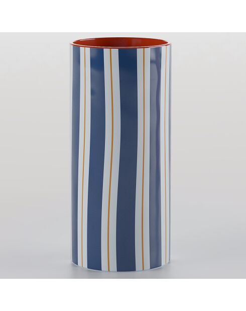 Vase cylindrique à rayures, grand modèle Orlando bleu  - 8.5x8.5x23.5 cm