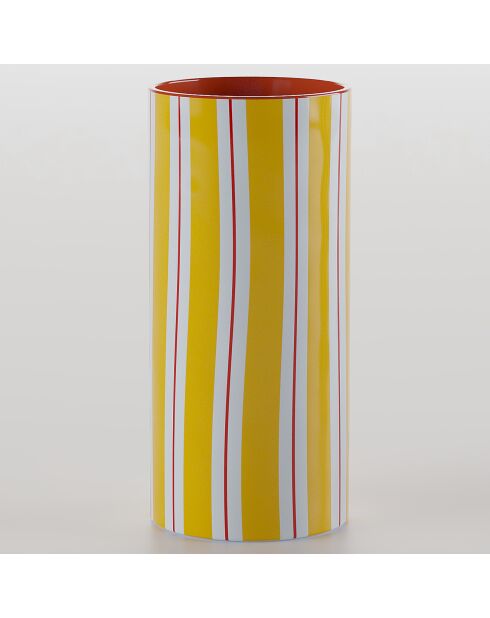 Vase cylindrique à rayures, grand modèle Orlando jaune - 8.5x8.5x23.5 cm