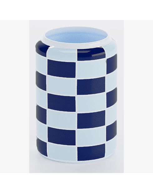 Vase cylindrique à damier céramique Macao bleu  - 13x13x19.4 cm