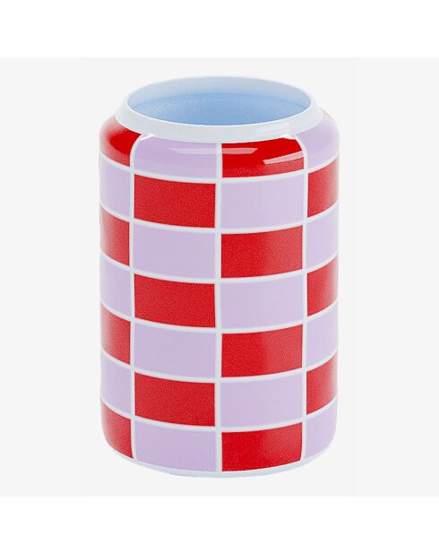 Vase cylindrique à damier céramique Macao rouge - 13x13x19.4 cm