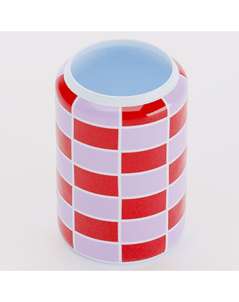 Vase cylindrique à damier céramique Macao rouge - 13x13x19.4 cm