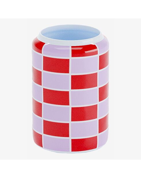 Vase cylindrique à damier céramique Macao rouge - 13x13x19.4 cm