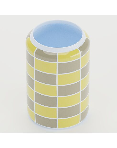 Vase cylindrique à damier céramique Macao jaune - 13x13x19.4 cm