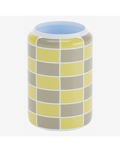 Vase cylindrique à damier céramique Macao jaune - 13x13x19.4 cm