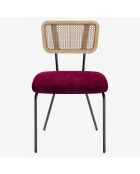 2 Chaises dossier rotin coussin velours sofia bordeaux - 55.5x46.5x79.5 cm