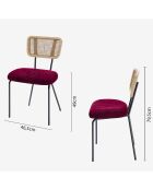 2 Chaises dossier rotin coussin velours sofia bordeaux - 55.5x46.5x79.5 cm