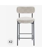 2 Fauteuils de bar bouclette lili gris/blanc - 46.5x52x96 cm