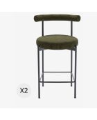 2 Chaises de bar velours charlotte vertes - 55x53x94 cm