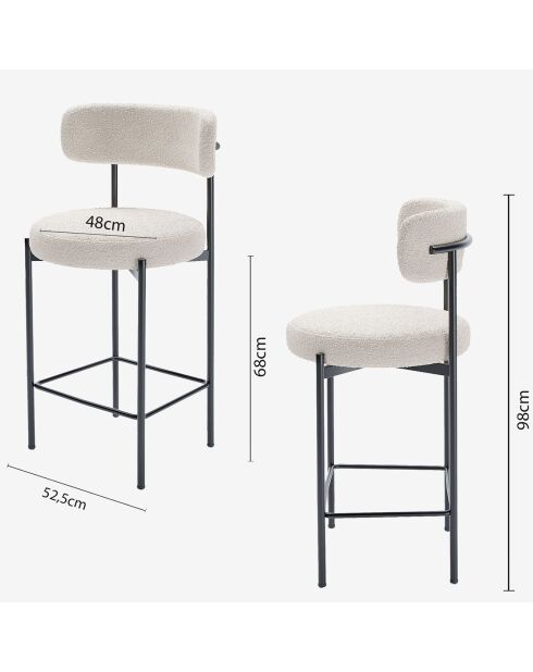 2 Tabourets de bar bouclette agathe blancs - 53.5x52.5x98 cm