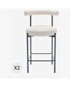 2 Chaises de bar bouclette charlotte blanches - 55x53x94 cm