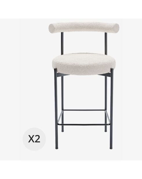 2 Chaises de bar bouclette charlotte blanches - 55x53x94 cm