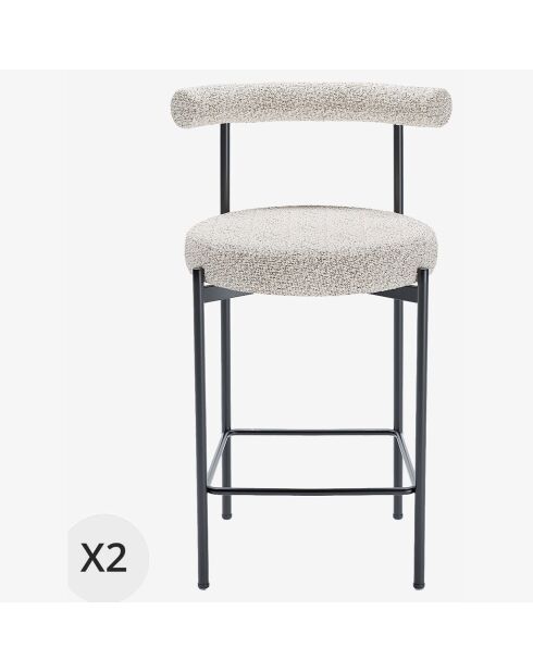 2 Chaises de bar bouclette charlotte gris/blanc - 55x53x94 cm