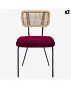 2 Chaises dossier rotin coussin velours sofia bordeaux - 55.5x46.5x79.5 cm