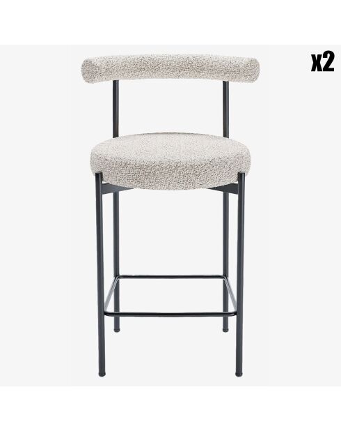 2 Chaises de bar bouclette charlotte gris/blanc - 55x53x94 cm