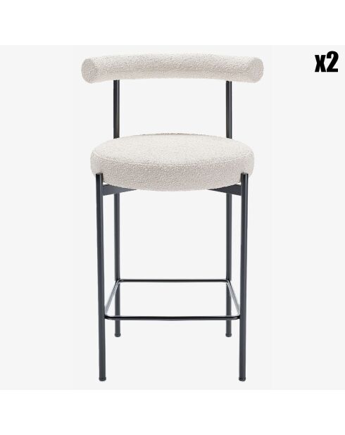 2 Chaises de bar bouclette charlotte blanches - 55x53x94 cm