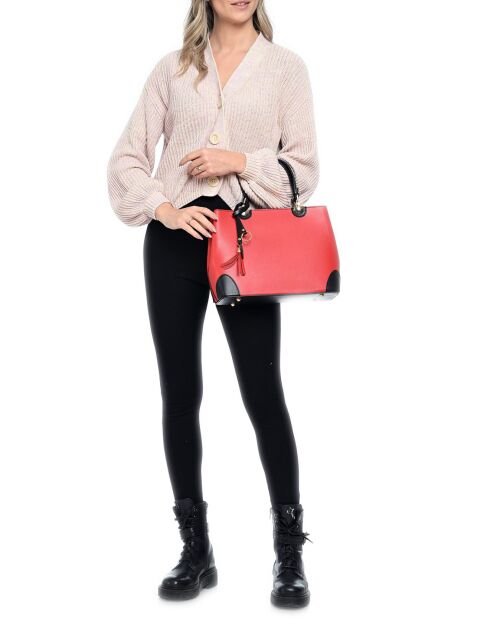 Sac à main en Cuir noir/rouge - 23.5x36x12 cm