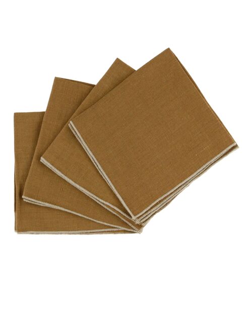 4 Serviettes de table 100% Lin Venise tabac - 40x40 cm