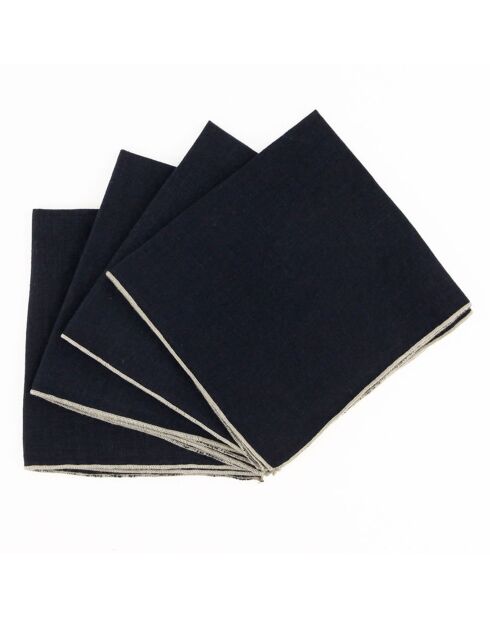 4 Serviettes de table 100% Lin Venise noires - 40x40 cm