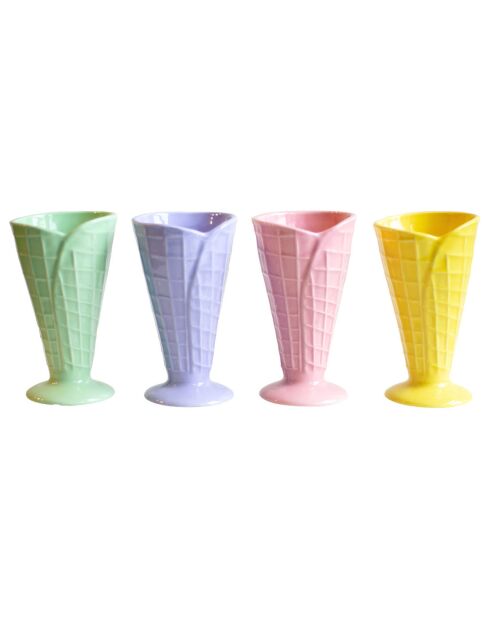 4 Coupes cône à glaces Gelatéria multicolores - 10x9x15.6 cm