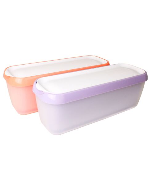 2 herbruikbare ijsbakjes Gelatéria oranje/paars - 11x4x4,2 cm