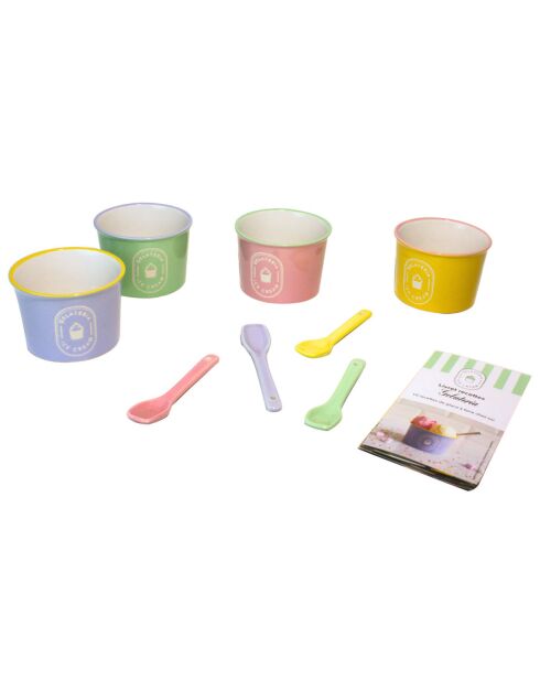 4 Eisbecher und 4 Löffel Gelatéria mehrfarbig - 11x2,5x1,2 cm
