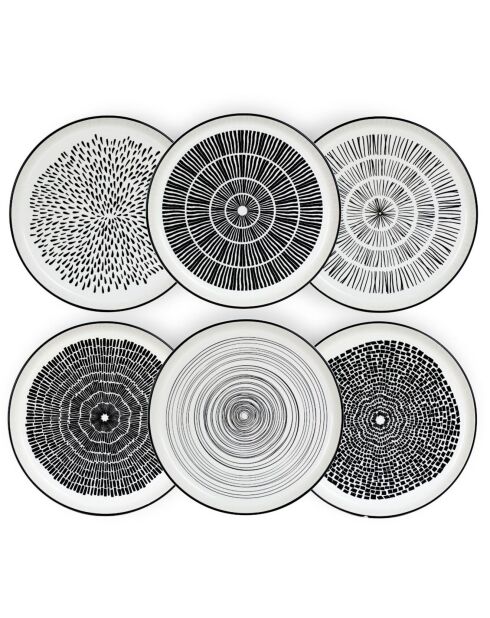 6 schwarze Yucatan-Porzellanteller - D.26,5 cm