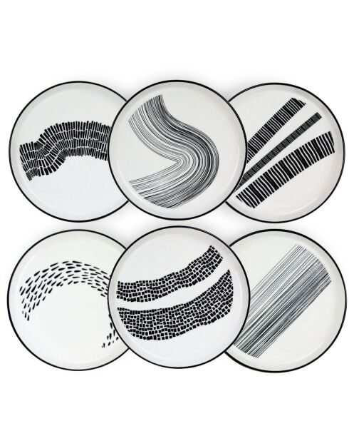 6 schwarze Dessertteller aus Yucatan-Porzellan - D.20 cm