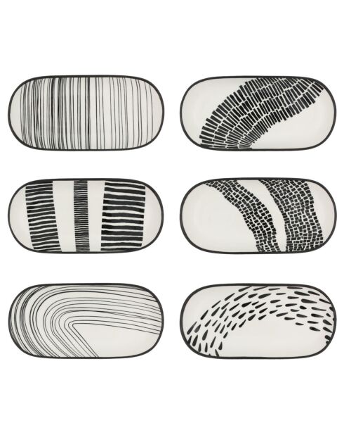 6 zwarte ovale Yacatan porseleinen bekers - 8x17x2 cm