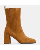 Bottines en Velours de Cuir élastique marron - Talon 8 cm