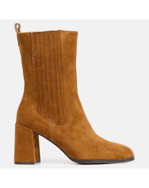 Bottines en Velours de Cuir élastique marron - Talon 8 cm