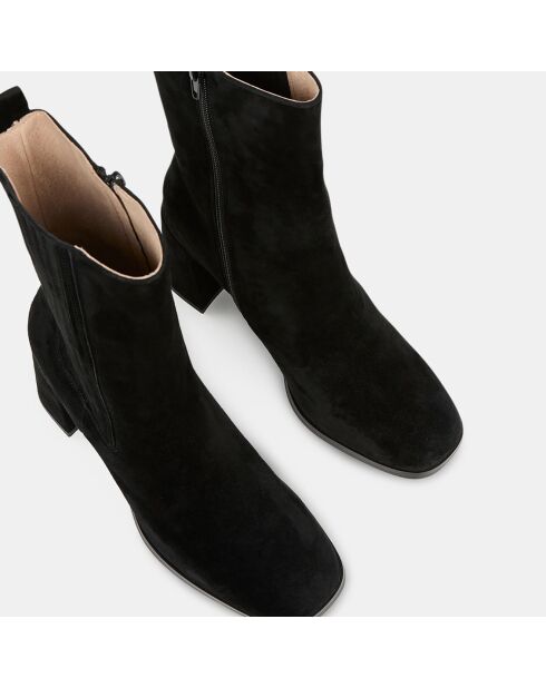 Bottines en Velours de Cuir élastique noires - Talon 8 cm