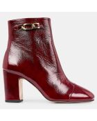 Bottines en Cuir craquelé rouge bordeaux - Talon 8 cm