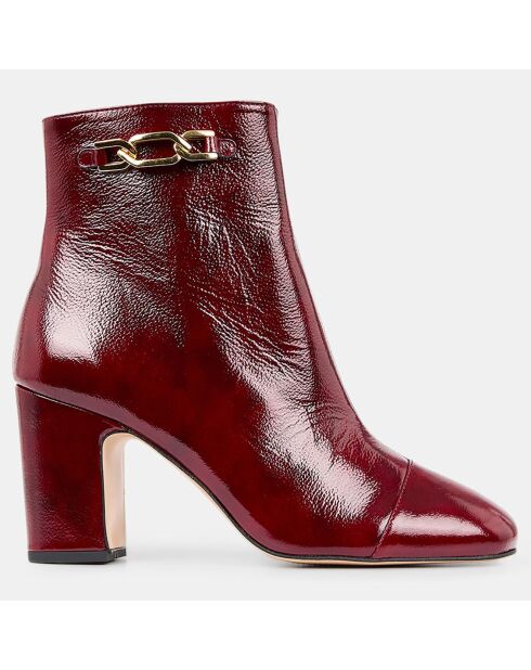 Bottines en Cuir craquelé rouge bordeaux - Talon 8 cm