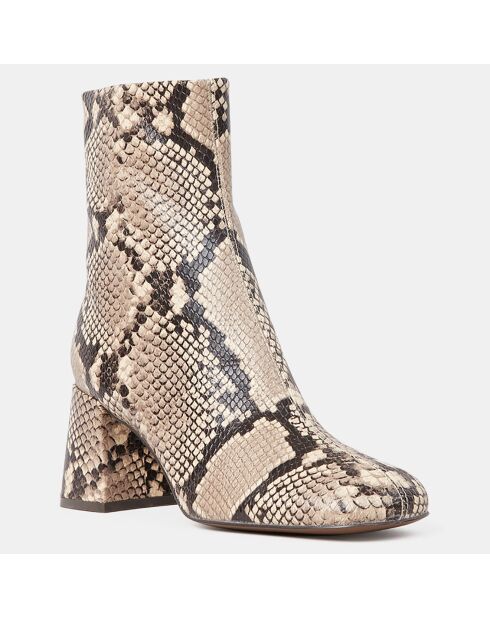 Bottines en Cuir imprimées python beige - Talon 7 cm